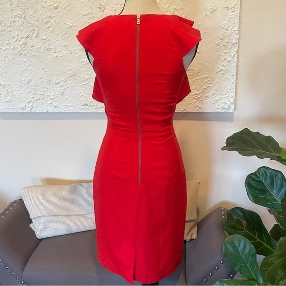 JCrew Monday Dress Fiery Sunset Red Wool Suiting Ruffle Gold Zipper Sz 00 f4012 - Picture 2 of 11